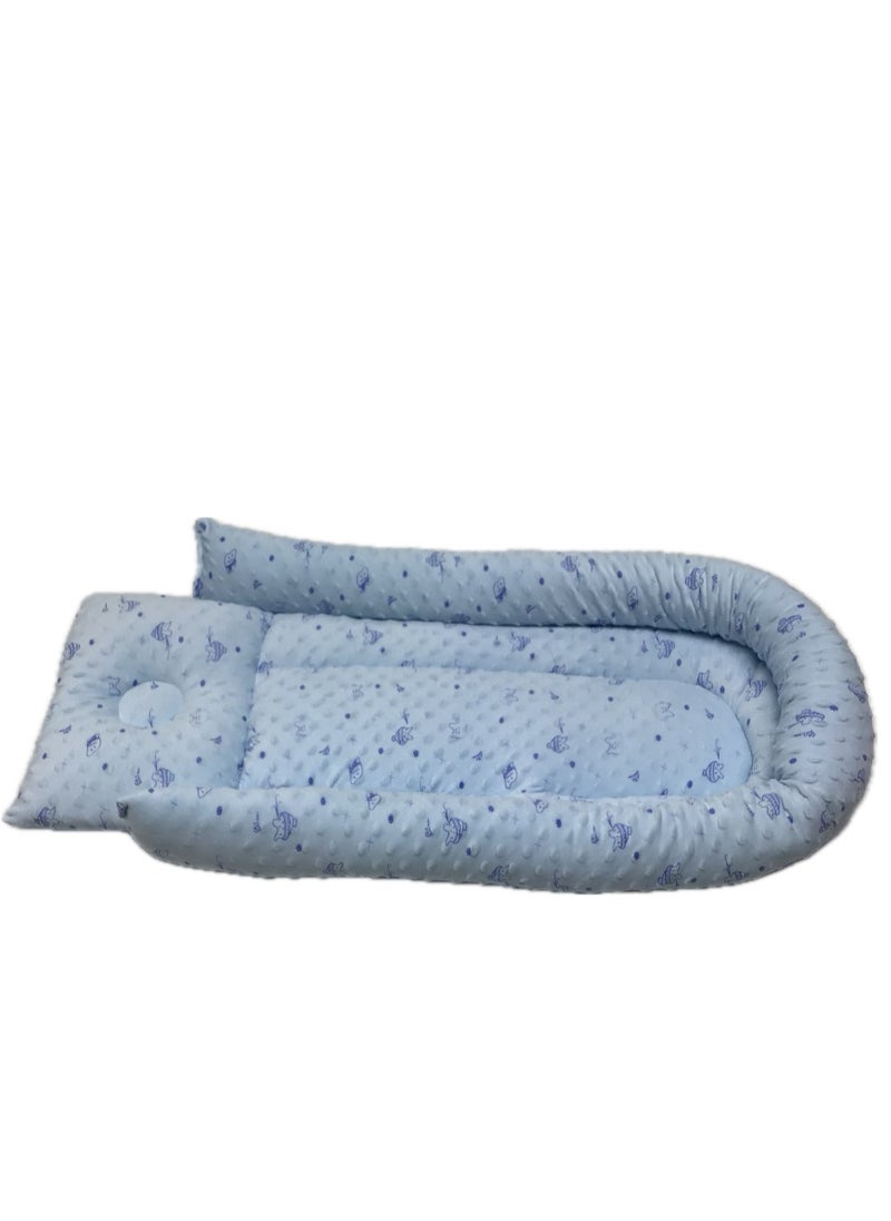 BABY COMFORT BED WITH ATTACHED PILLOW AND BORDER