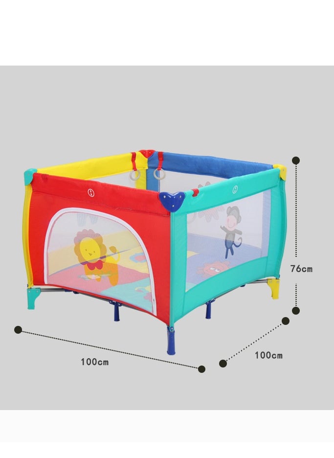 Four-Color Square Children's Playpen, Oxford Fabric Hexagonal Mesh with Stainless Steel Frame