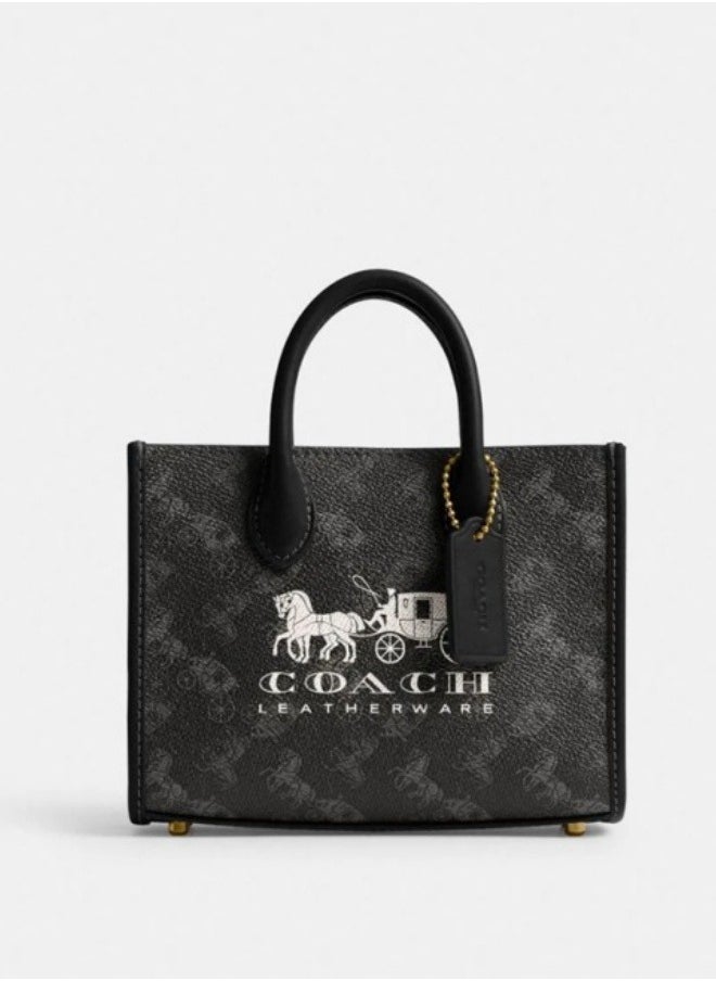 COACH carriage pattern printed ACE 17 size tote bag for women, slanted hanging bag