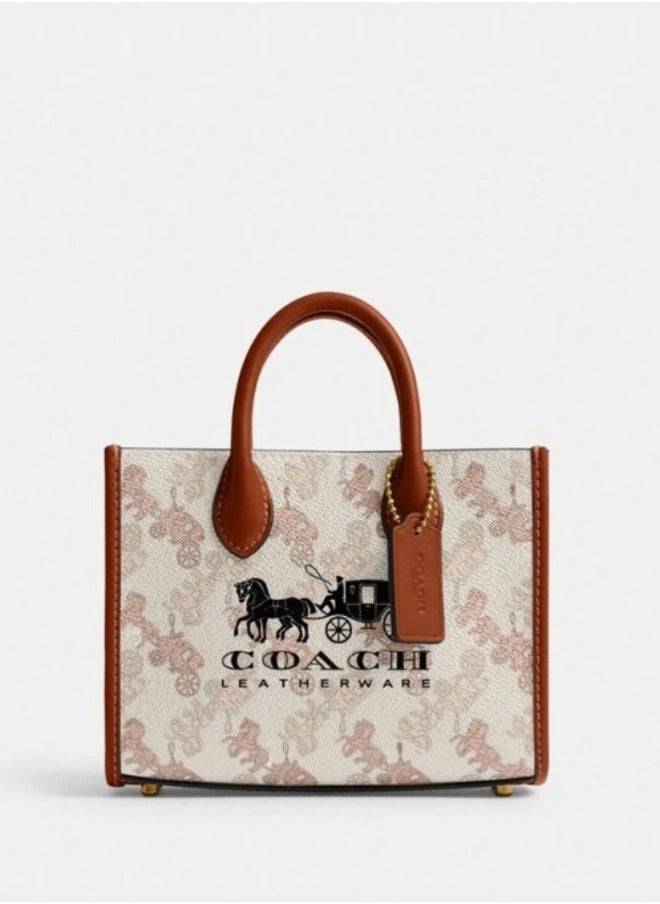 COACH carriage pattern printed ACE 17 size tote bag women's diagonal hanging bag (white)