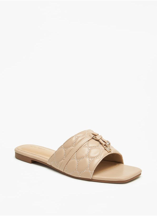 Textured Slip-On Sandals with Metal Accent