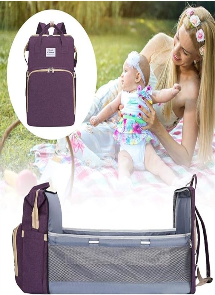 4 in 1 Diaper Bag, Multifunctional Portable, Diaper Changing Station, Mommy Bag, Baby Backpack, Convertible Lightweight Baby, Diaper Bag Crib