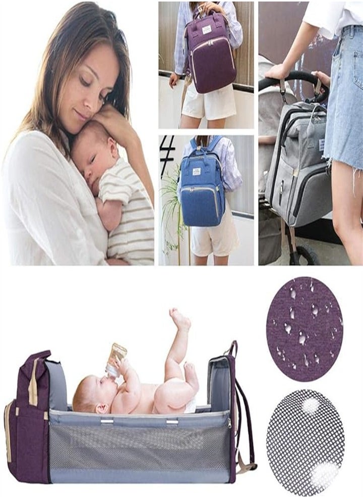 4 in 1 Diaper Bag, Multifunctional Portable, Diaper Changing Station, Mommy Bag, Baby Backpack, Convertible Lightweight Baby, Diaper Bag Crib