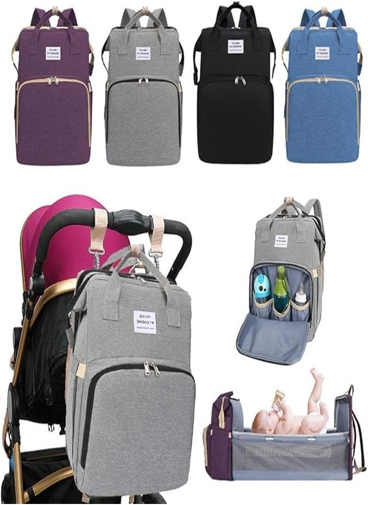 4 in 1 Diaper Bag, Multifunctional Portable, Diaper Changing Station, Mommy Bag, Baby Backpack, Convertible Lightweight Baby, Diaper Bag Crib