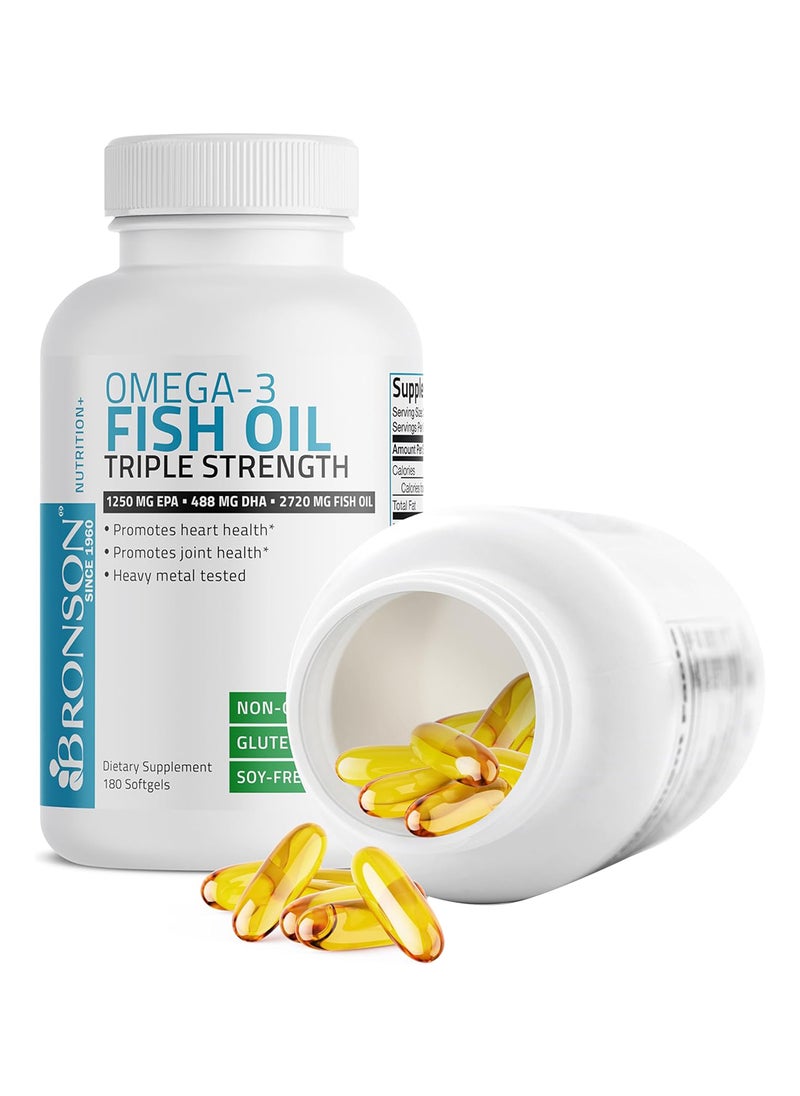 Omega 3 Fish Oil Triple Strength 2720 Mg Nongmo Heavy Metal Tested 1250 Epa 488 Dha 180 Softgels