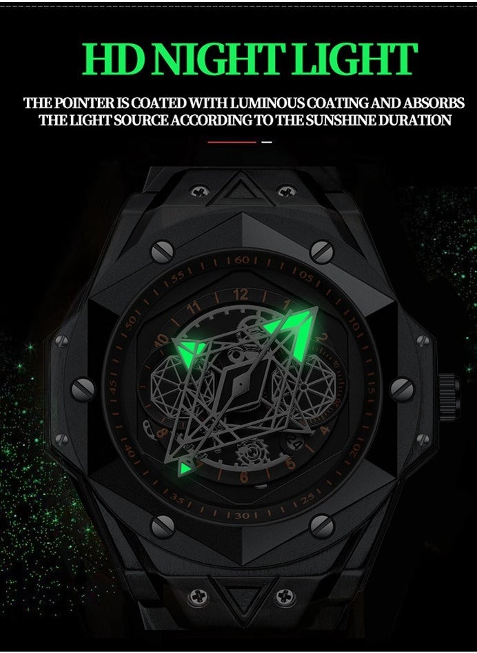 Men's Skeleton Three-dimensional Luminous Waterproof Quartz Watch