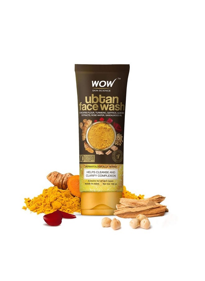 Ubtan Face Wash With Chickpea Flour Turmeric Saffron Almond Extract Rose Water & Sandalwood Oil No Sulphate Parabens Silicones & Color 100 Ml