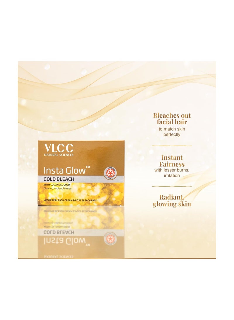 VLCC Gold Facial Kit, Bright & Glowing Skin - 60g and VLCC Insta Glow Gold Bleach - 30g | For Instant Fairness & Glowing Skin with Gold, and Turmeric