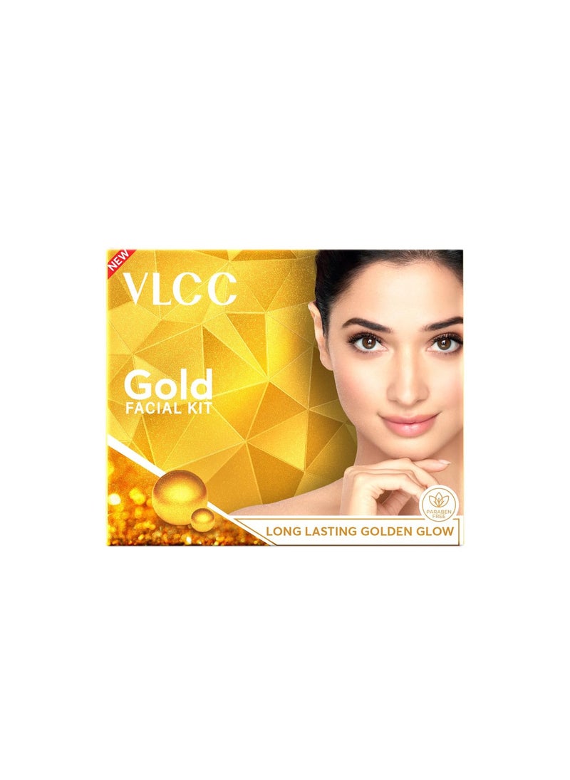 VLCC Gold Facial Kit, Bright & Glowing Skin - 60g and VLCC Insta Glow Gold Bleach - 30g | For Instant Fairness & Glowing Skin with Gold, and Turmeric