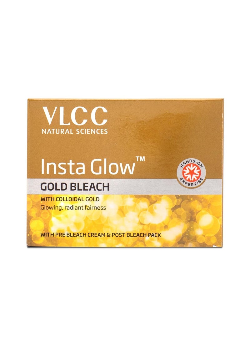 VLCC Gold Facial Kit, Bright & Glowing Skin - 60g and VLCC Insta Glow Gold Bleach - 30g | For Instant Fairness & Glowing Skin with Gold, and Turmeric