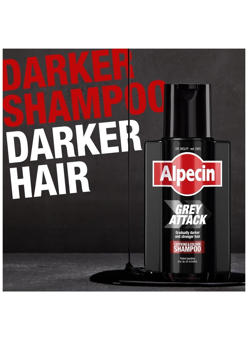 Alpecin Grey Attack Caffeine & Colour Shampoo for Men 200ml | Gradually Darker and Stronger Hair | Controlled & Natural Looking Colour Effect for Less Greys | Against Thinning Hair