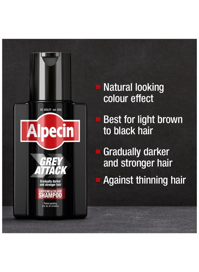 Alpecin Grey Attack Caffeine & Colour Shampoo for Men 200ml | Gradually Darker and Stronger Hair | Controlled & Natural Looking Colour Effect for Less Greys | Against Thinning Hair