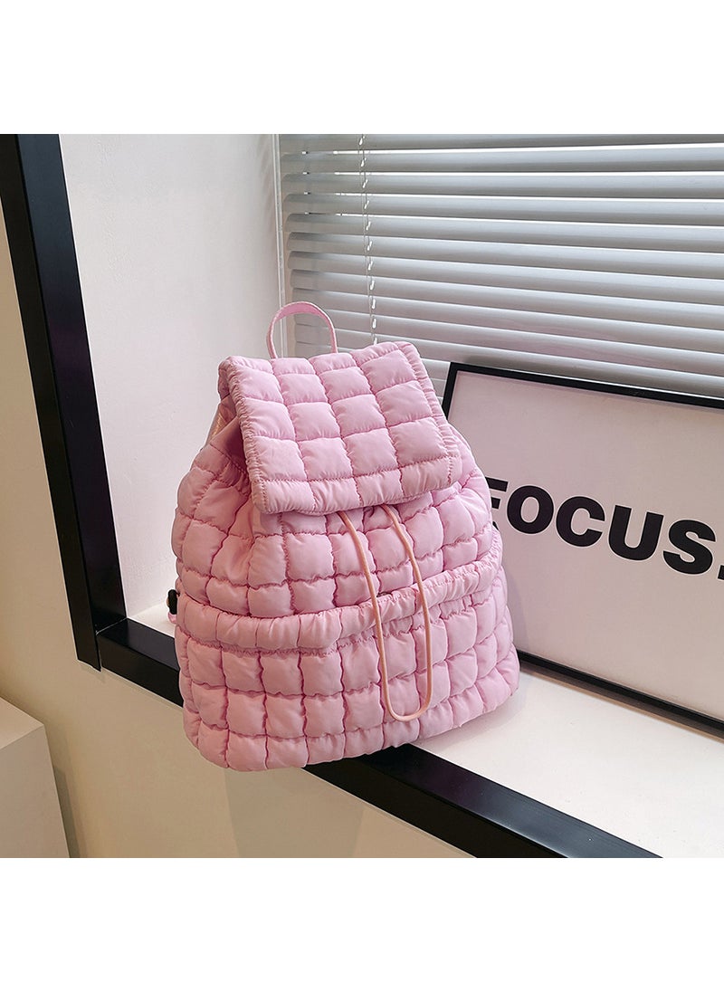 Nylon Puffer Backpack with Cloud Design, Korean Fashion, Large Capacity Pink