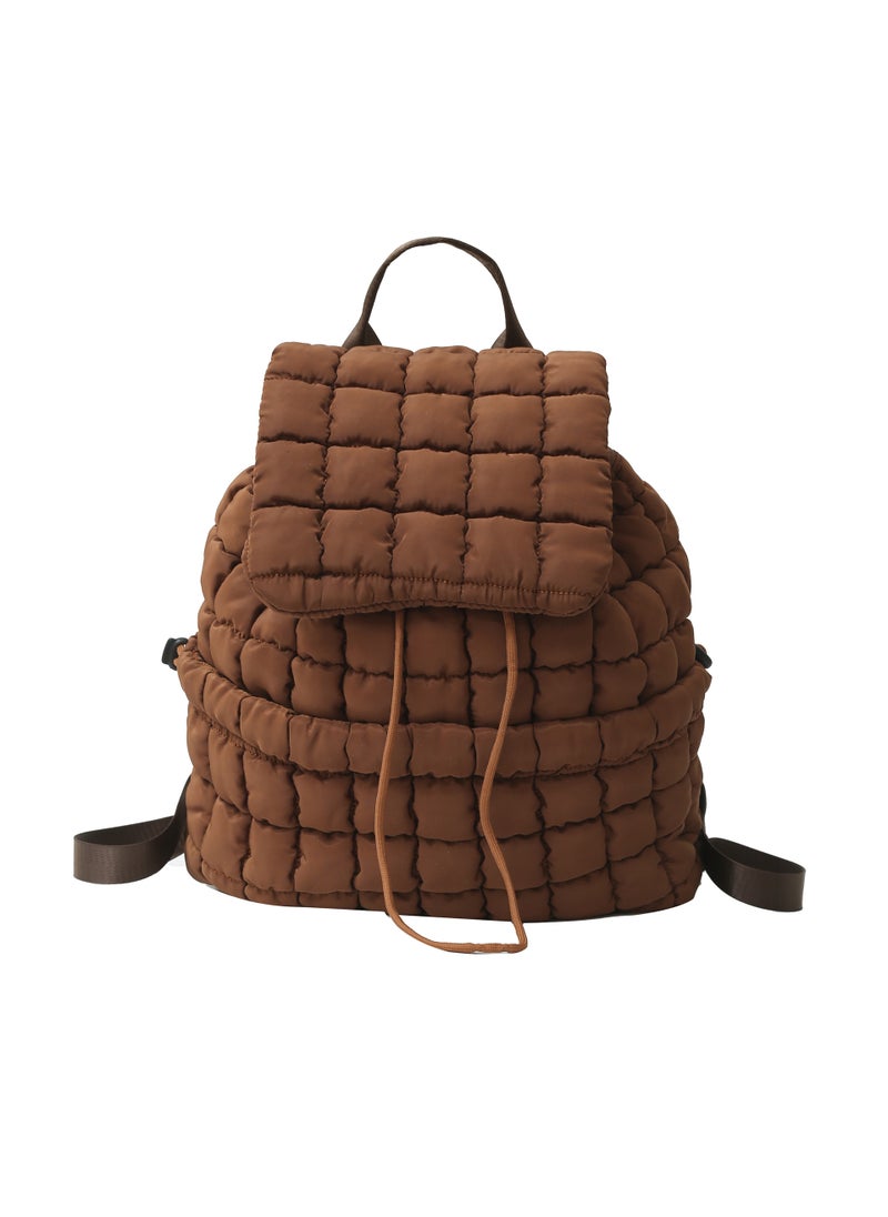 Nylon Puffer Backpack with Cloud Design, Korean Fashion, Large Capacity Brown