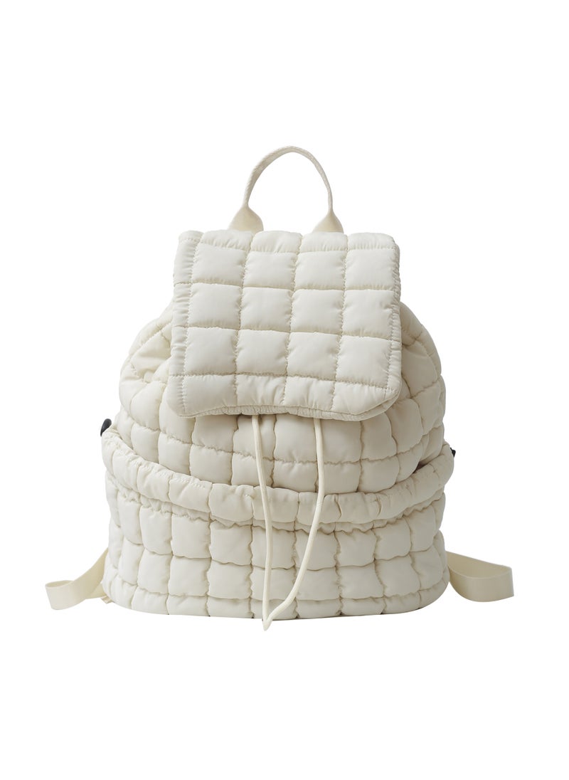 Nylon Puffer Backpack with Cloud Design, Korean Fashion, Large Capacity Ivory white