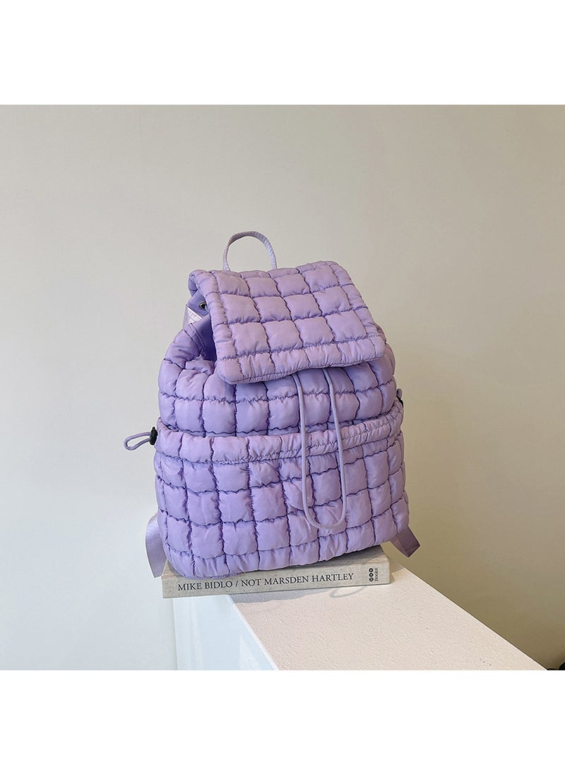 Nylon Puffer Backpack with Cloud Design, Korean Fashion, Large Capacity Purple