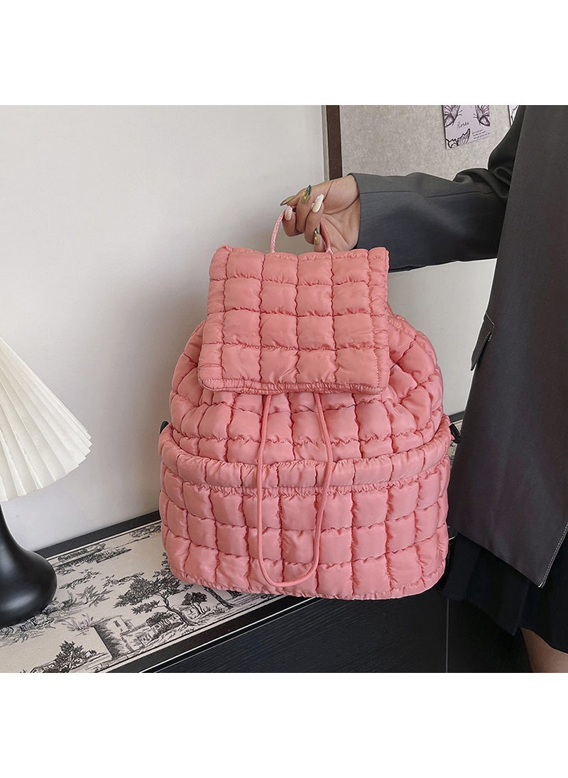 Nylon Puffer Backpack with Cloud Design, Korean Fashion, Large Capacity watermelon red