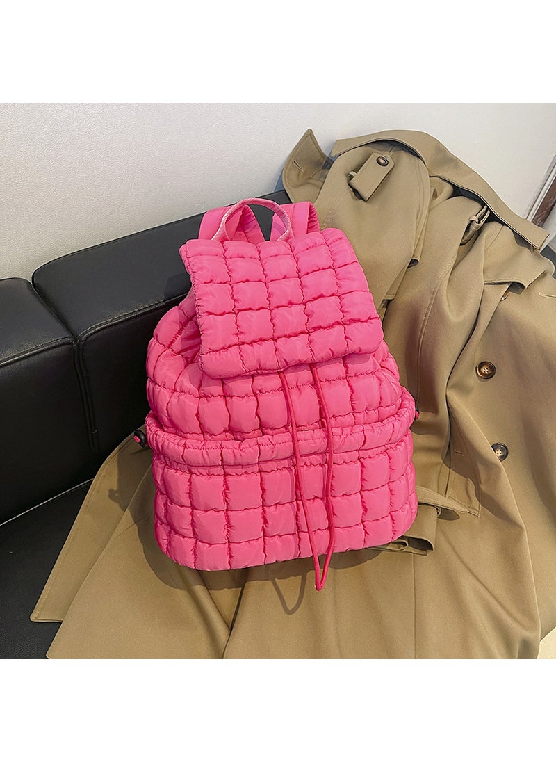 Autumn New Down Nylon Backpack Korean Commuter Large Capacity Backpack Pleated Fashionable Lightweight Travel Bag rose red