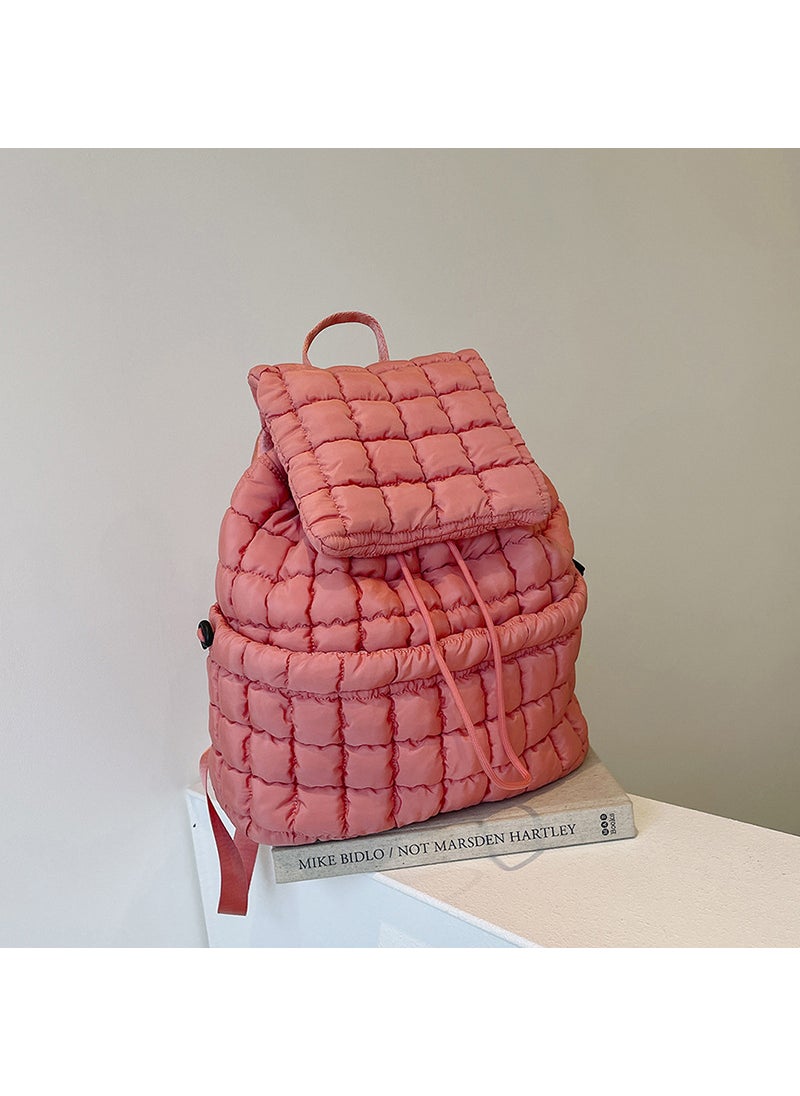 Autumn New Down Nylon Backpack Korean Commuter Large Capacity Backpack Pleated Fashionable Lightweight Travel Bag watermelon red