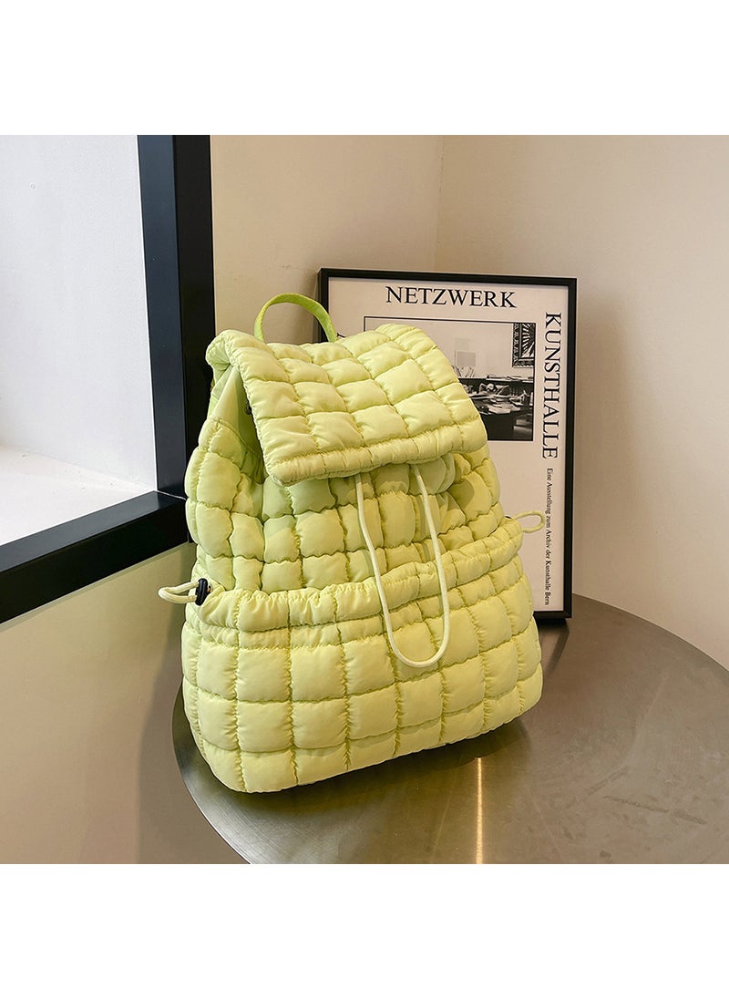 Autumn New Down Nylon Backpack Korean Commuter Large Capacity Backpack Pleated Fashionable Lightweight Travel Bag Light green