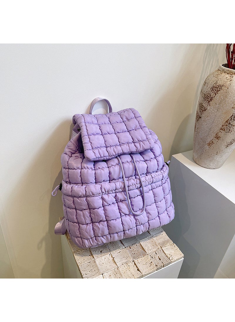 Autumn New Down Nylon Backpack Korean Commuter Large Capacity Backpack Pleated Fashionable Lightweight Travel Bag Purple