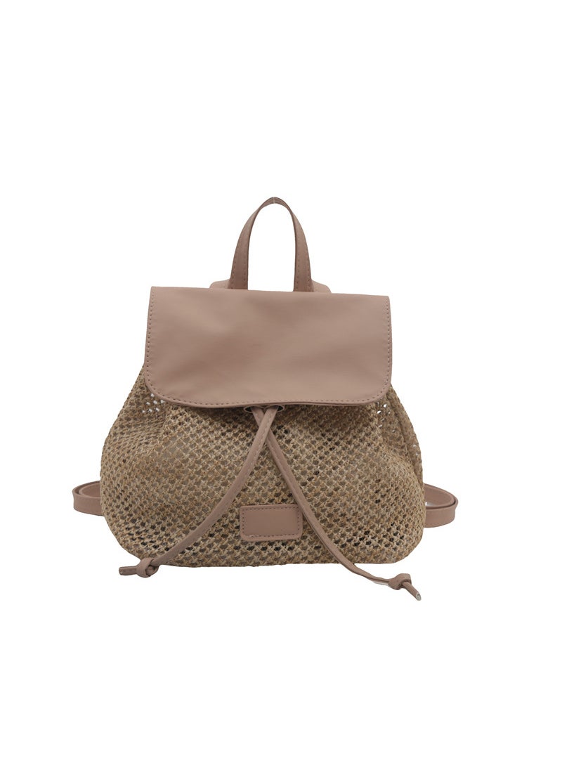 Chic Woven Backpack Womens 2024 Summer Travel Fashion Khaki