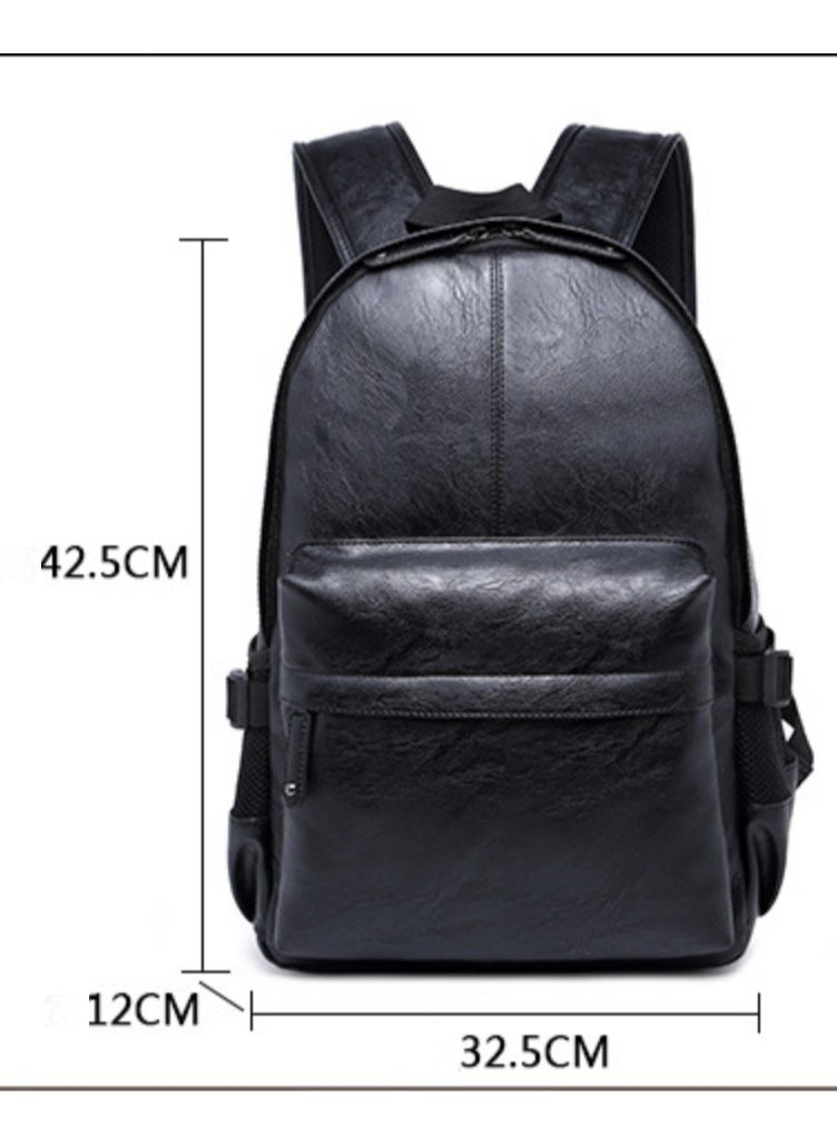 15.5-inch Leather Laptop Backpack for Men Women, School College Bookbag Casual Travel Daypack 44x32x15cm