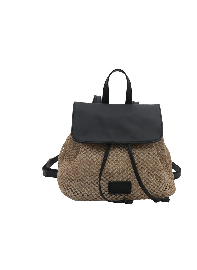 Chic Woven Backpack Womens 2024 Summer Travel Fashion Black