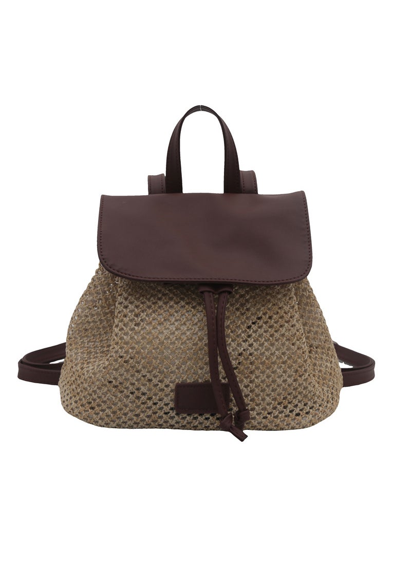 Chic Woven Backpack Womens 2024 Summer Travel Fashion Brown