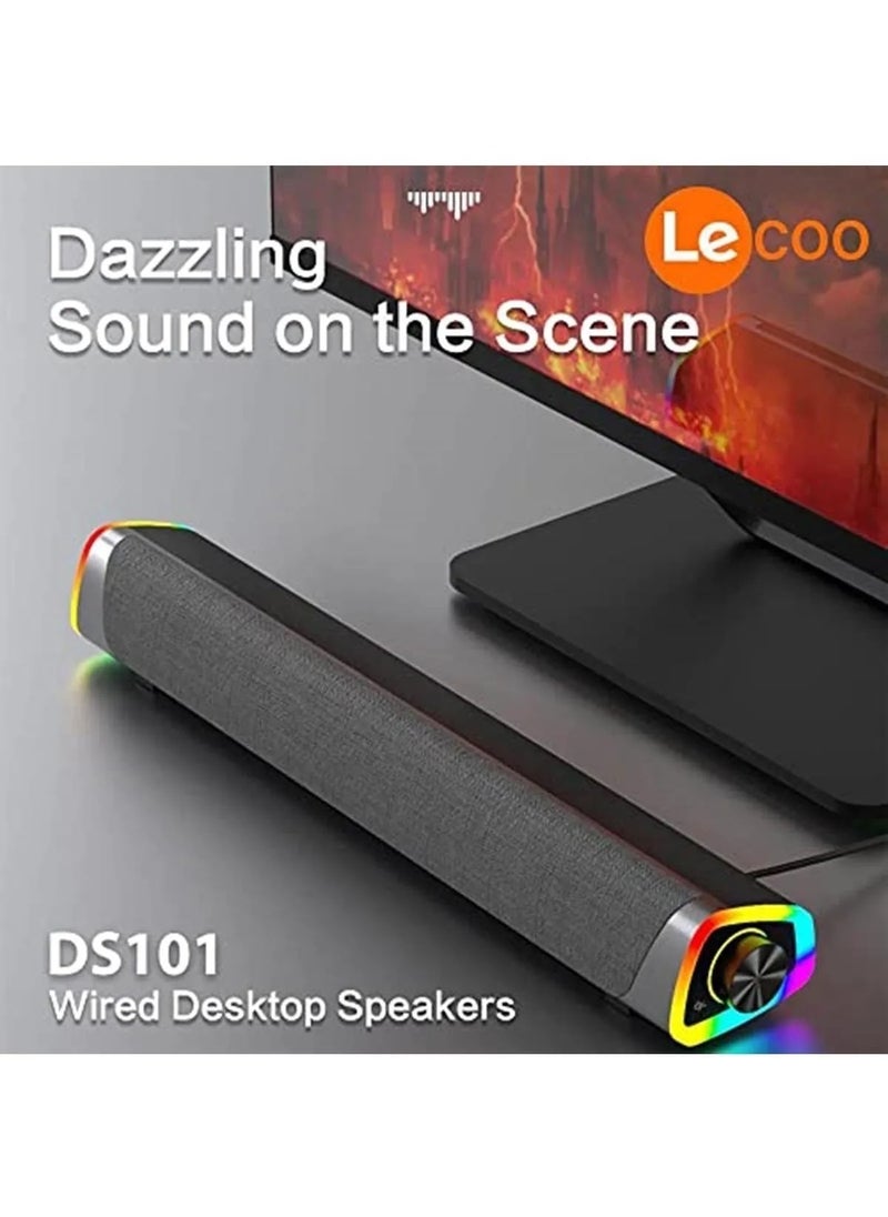 Lecoo DS101 RGB Illuminated Wired Desktop Soundbar Speaker | Stereo Sound with Stylish Design