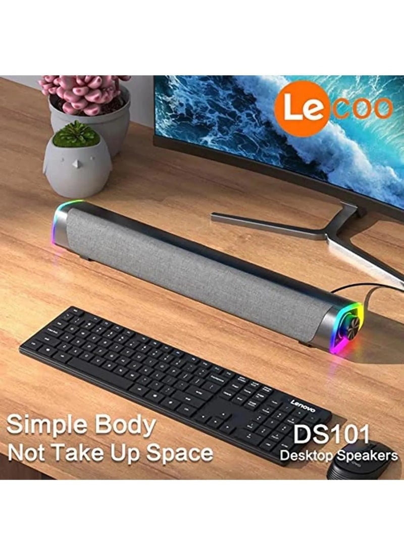 Lecoo DS101 RGB Illuminated Wired Desktop Soundbar Speaker | Stereo Sound with Stylish Design