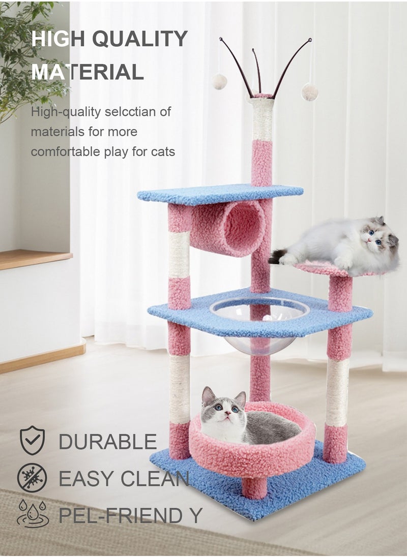 Tree-Shaped Pet Cat Climbing Frame With Cat Bed Hammock Cat Scratching Post Cat Hanging Ball Toy 50*50*137CM