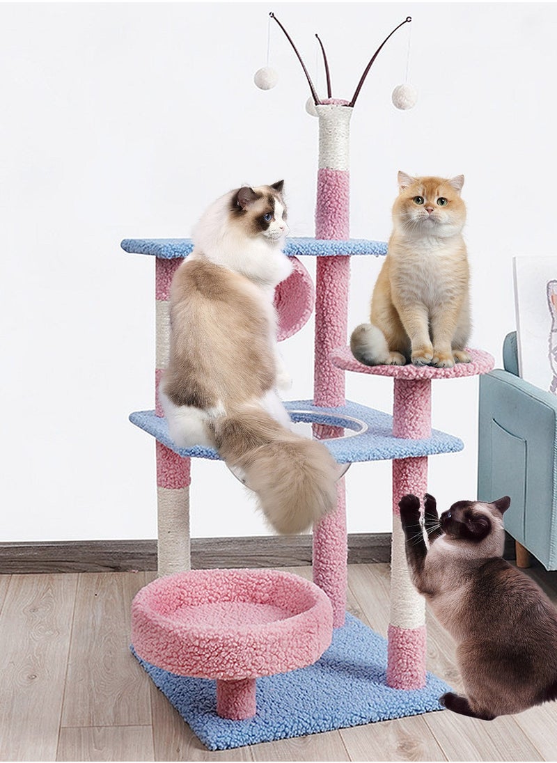 Tree-Shaped Pet Cat Climbing Frame With Cat Bed Hammock Cat Scratching Post Cat Hanging Ball Toy 50*50*137CM