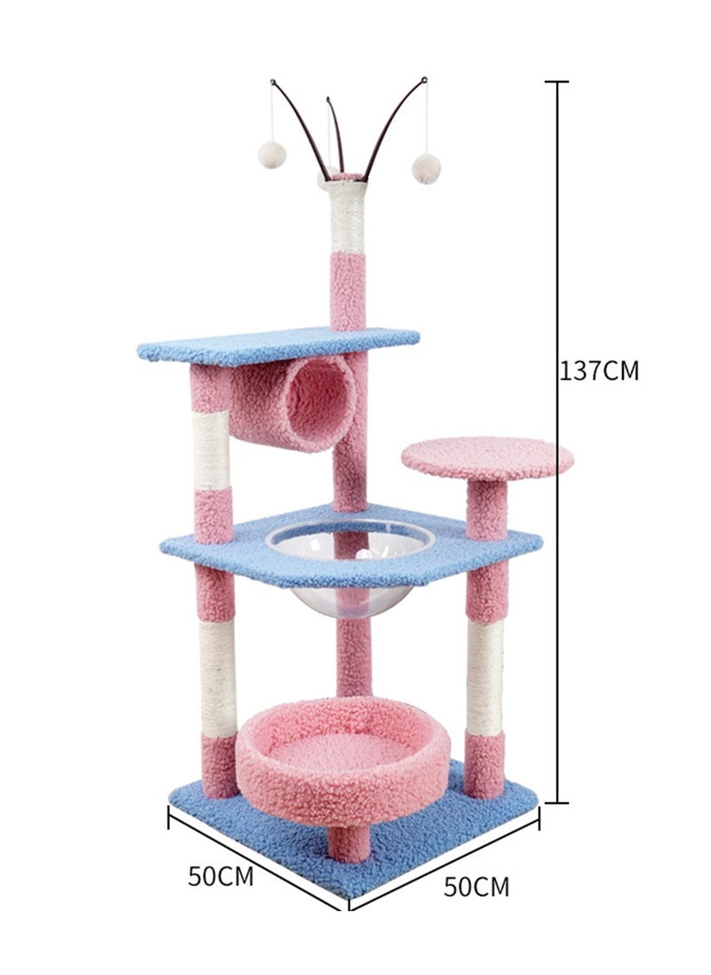 Tree-Shaped Pet Cat Climbing Frame With Cat Bed Hammock Cat Scratching Post Cat Hanging Ball Toy 50*50*137CM