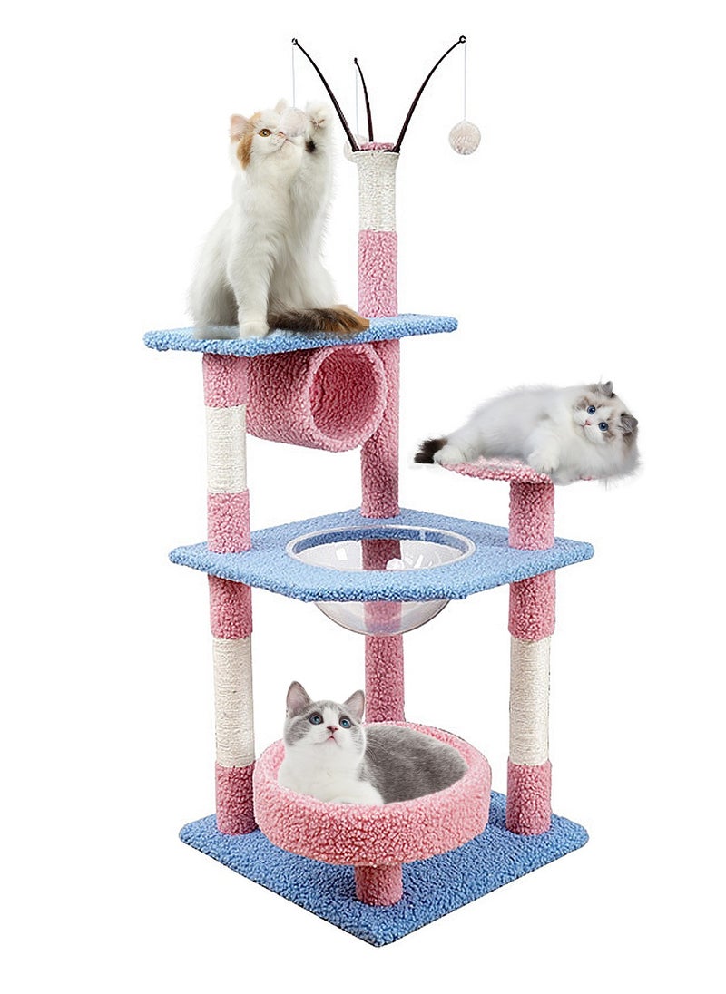 Tree-Shaped Pet Cat Climbing Frame With Cat Bed Hammock Cat Scratching Post Cat Hanging Ball Toy 50*50*137CM