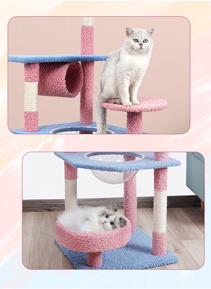 Tree-Shaped Pet Cat Climbing Frame With Cat Bed Hammock Cat Scratching Post Cat Hanging Ball Toy 50*50*137CM