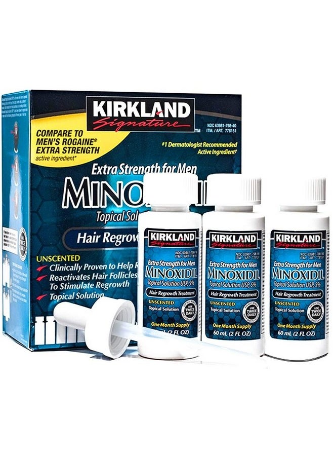 Kirkland Minoxidil 5% Topical Solution Extra Strength Hair Regrowth Treatment for Men Dropper Applicator Included (1 month to 24 month supplies available) (6 month supply), Clear