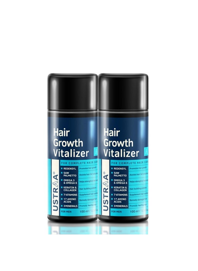 USTRAA Hair Growth Vitalizer 100ml- Set Of 2 - Clinically Tested | Hair Oil With Redensyl, Saw Palmetto, Vitamins, Amino Acids, Keratin, Wheatgerm & Jojoba Oil