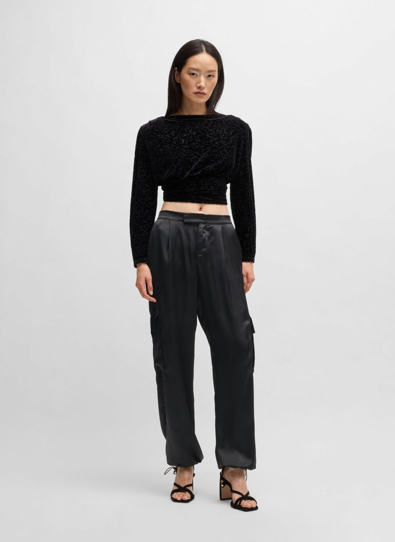 Straight-fit cargo trousers in satin with adjustable hems