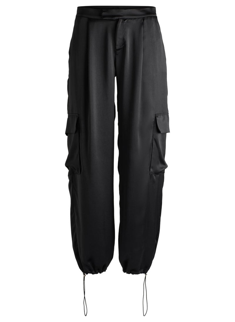 Straight-fit cargo trousers in satin with adjustable hems