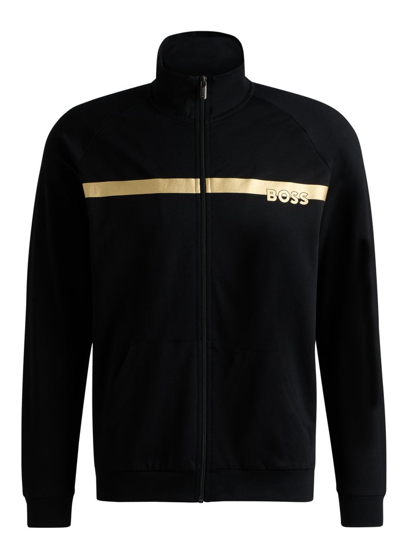 Cotton-terry zip-up jacket with metallic logo