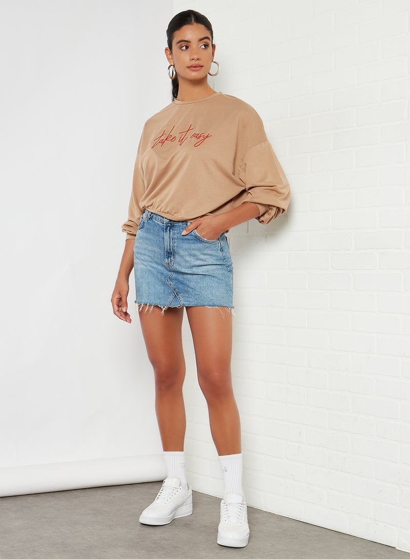 Slogan Sweatshirt Beige