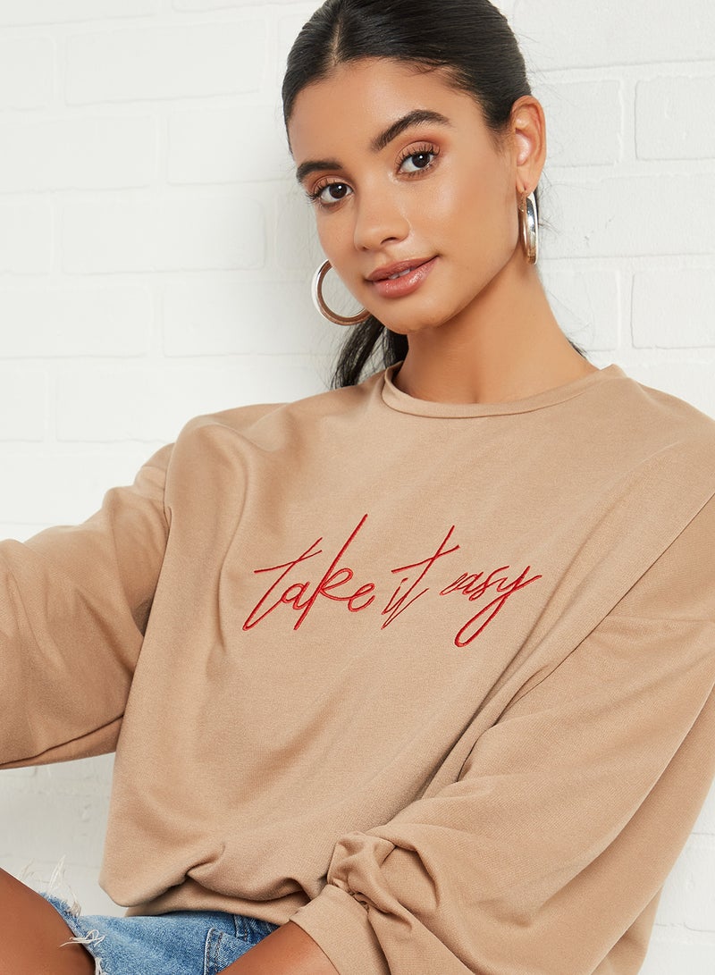 Slogan Sweatshirt Beige