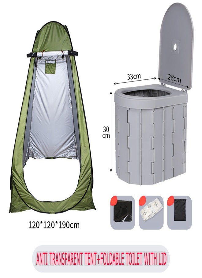 Anti transparent tent+foldable toilet with lid, outdoor portable shower tent