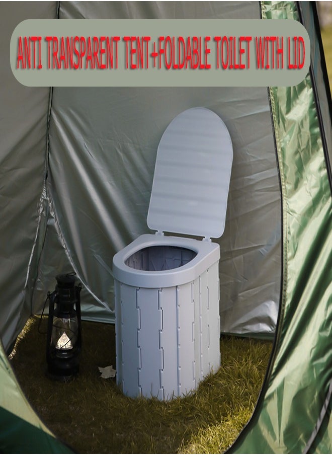 Anti transparent tent+foldable toilet with lid, outdoor portable shower tent