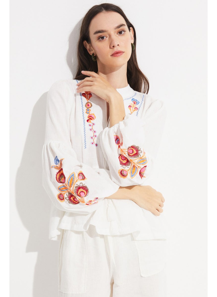 Embroidered Detailed Flounce Blouse