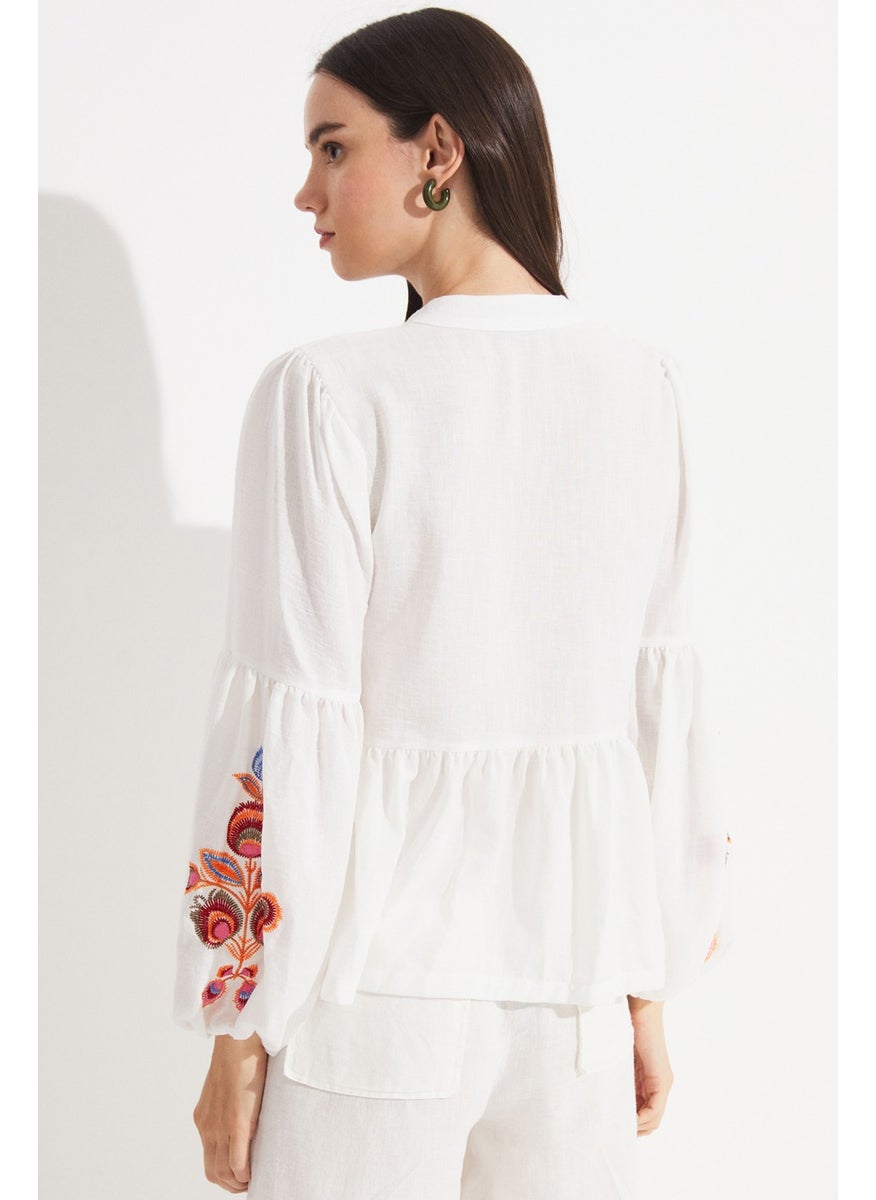 Embroidered Detailed Flounce Blouse