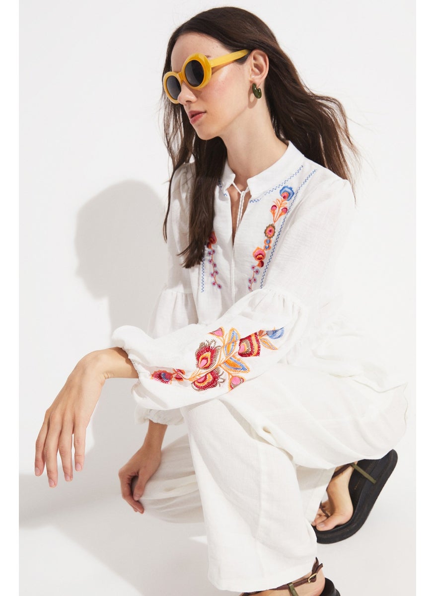 Embroidered Detailed Flounce Blouse