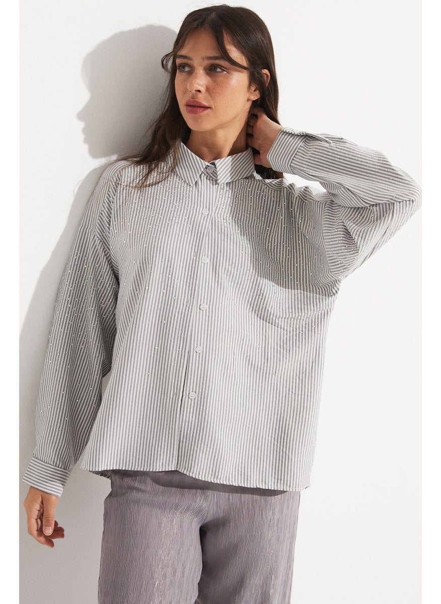 Women's Stone Detailed Woven Shirt