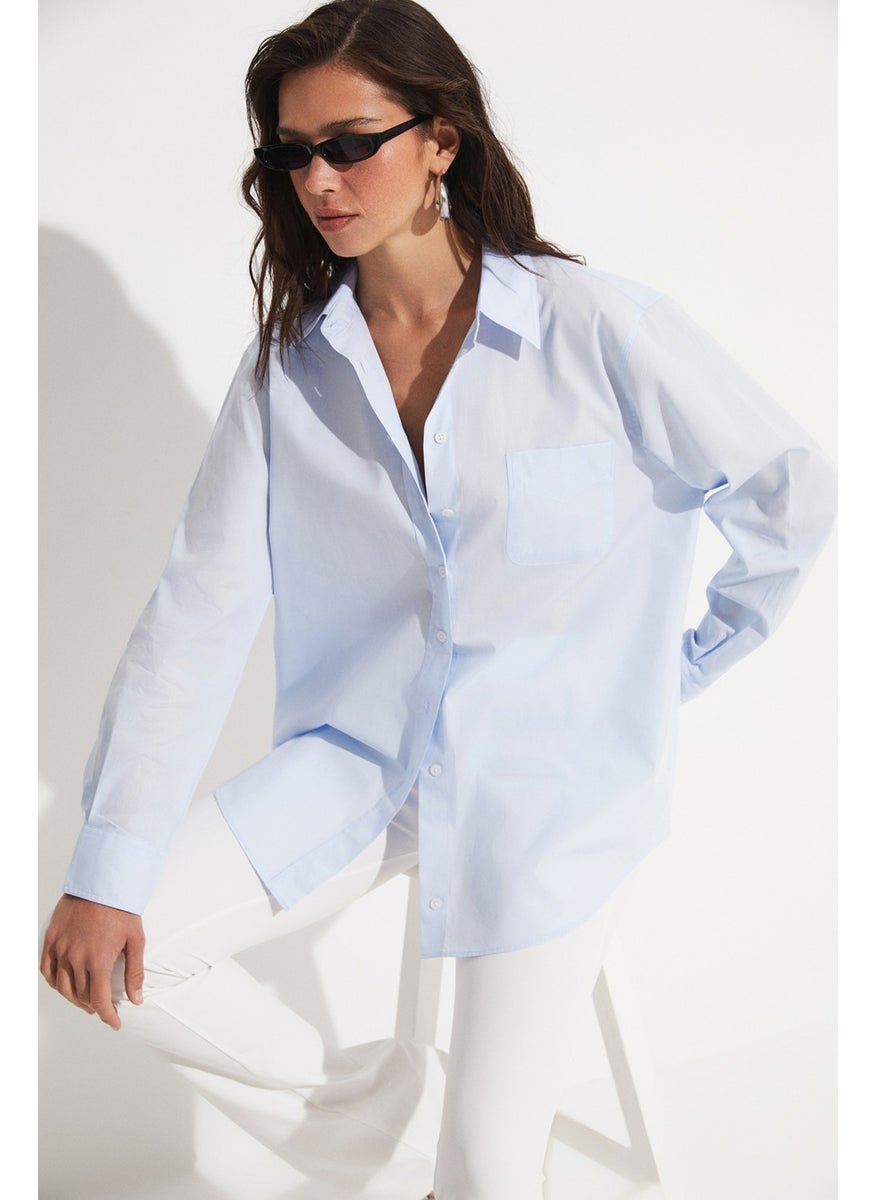 Loose Cut Blue Cotton Shirt